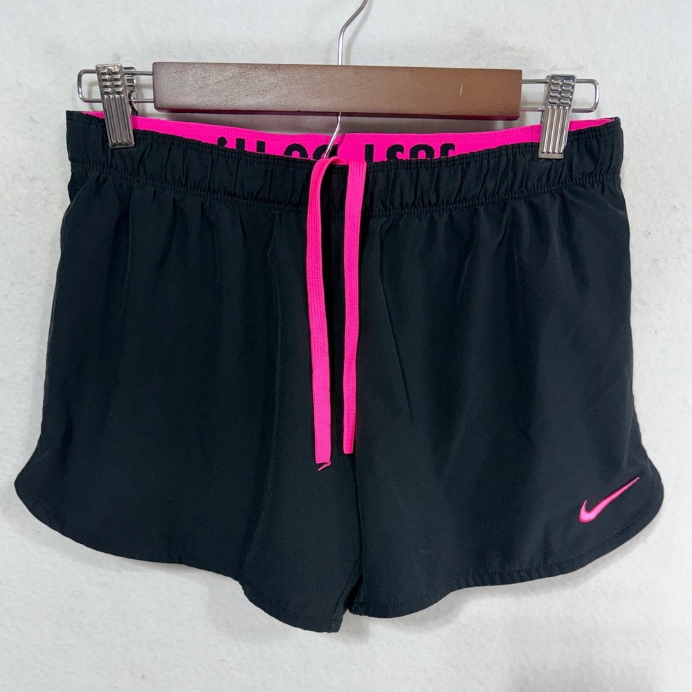Nike Running Shorts Dri-Fit Just Do It Waistband Women's S Black Workout Pink